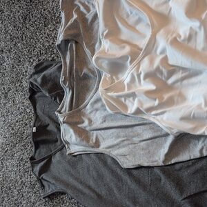 Women's Gray and White V-Neck Tops